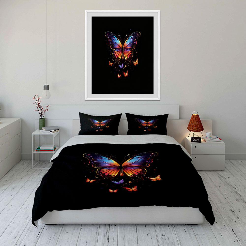 Colorful Butterfly Wall Set Soft Comfortable Duvet Cover Bedding Set Included 1*Duvet Cover & 2*Pillowcases, Gift