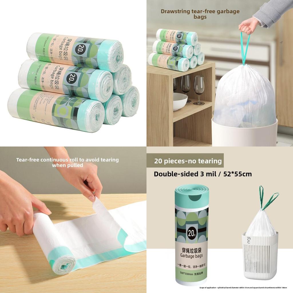 Household Thick Plastic Trash Bag With Drawstring Closure For Kitchen Use And Waste Management