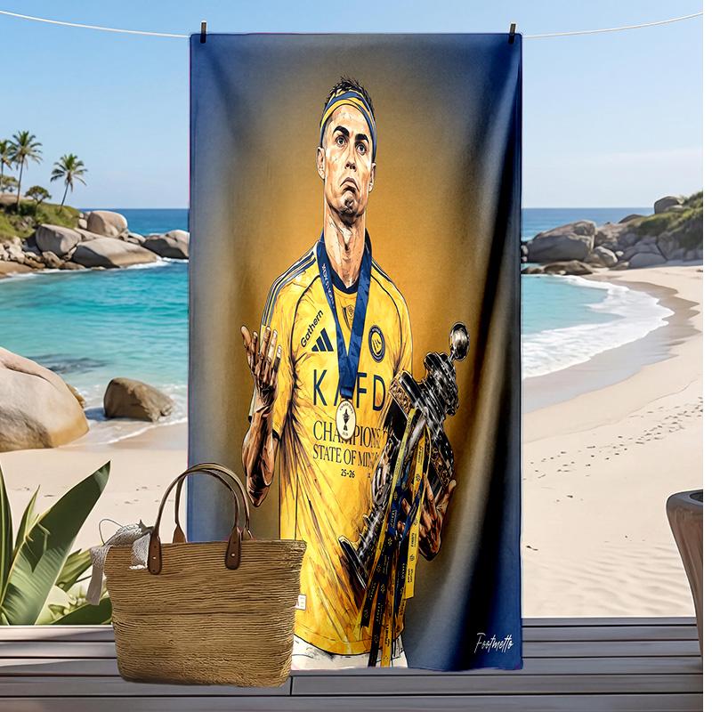 Cristiano Ronaldo Aufdruck Strandtuch Schnelltrocknend Super Saugfähig Weiches Badetuch zum Schwimmen Strand Reisen Fan Souvenir Geschenk