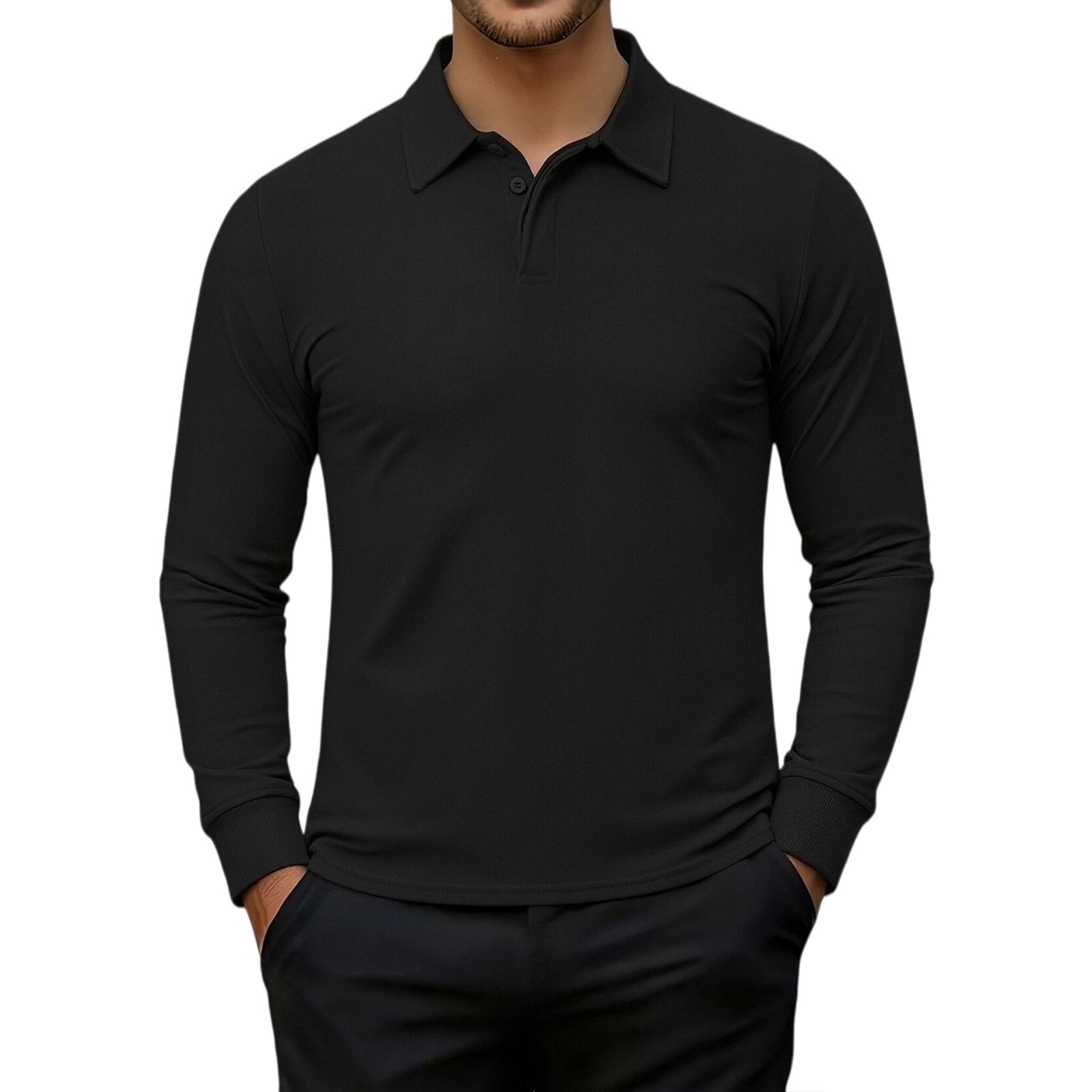 Men s Casual Button-Down Lapel Long-Sleeve Shirt L чёрный