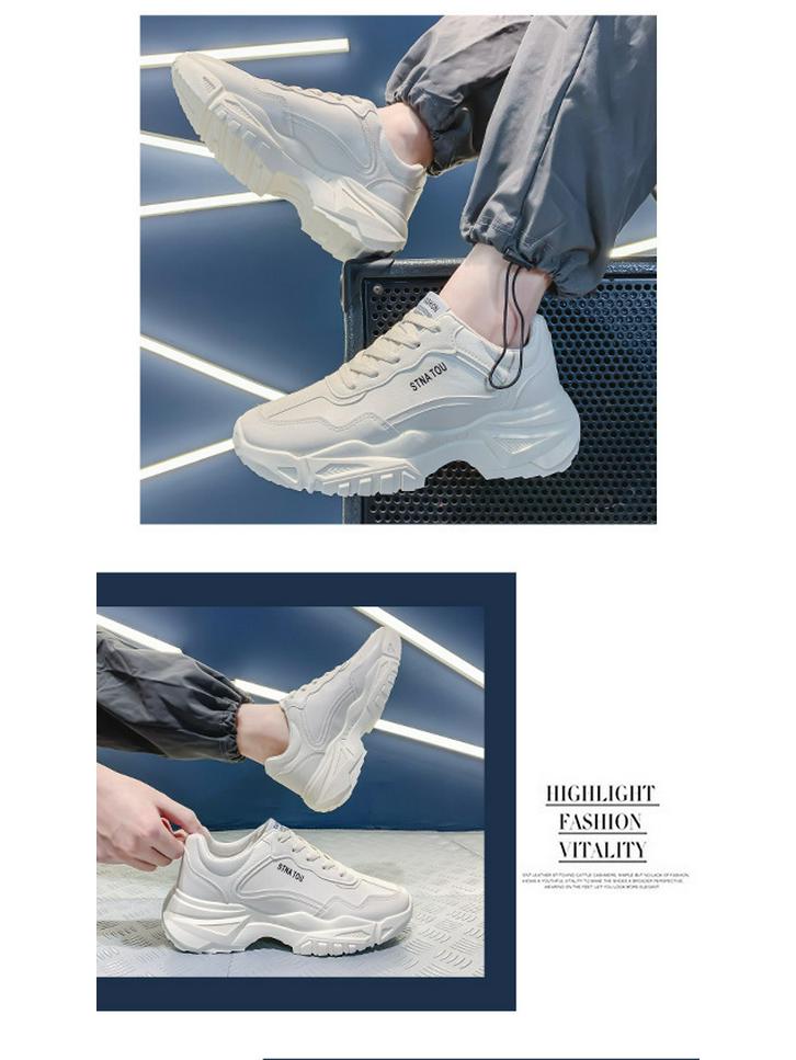 Men's 2025 Summer White Breathable Korean-Style Height-Increasing Casual Sports Dad Shoes