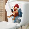 Coq de dessin animé drôle jouant au smartphone Sticker mural de toilettes Auto-adhésif Imperméable Amovible Décoration murale de salle de bain Maison Art