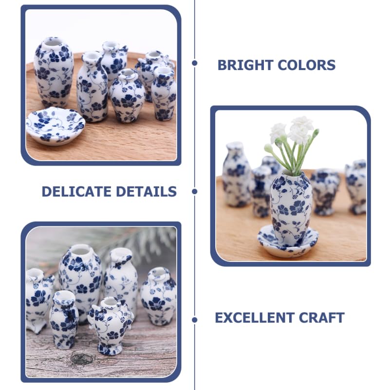 Hohopeti Set of 7 Miniature Ceramic Flower Dollhouse Small Interior Decor Vases, Accessories, 2x2x1.4 Inches,