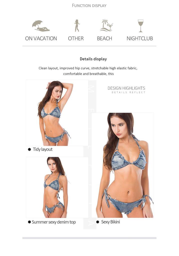 666# Women's Sexy Denim Bikini for Nightclub & Dance Performance