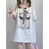 T-shirt Bianche da Donna con Spalle Scoperte, Senza Spalline, Girocollo, Stampa Lettere, Allacciatura, Maniche Corte, Larghe, Casual, Lunghe, Y2k