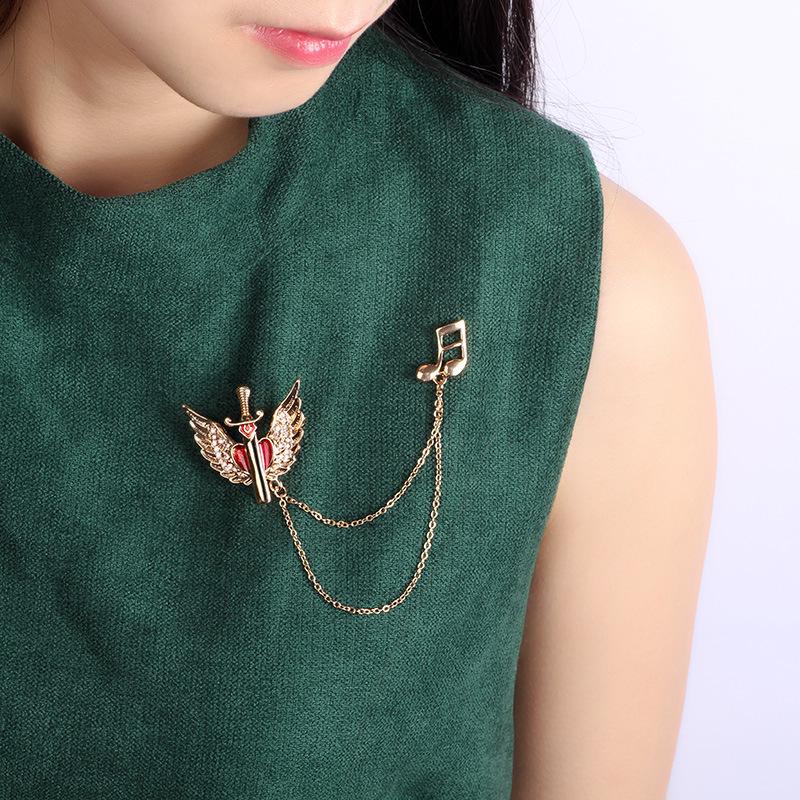Bo Xin Yun Men's Multi-Layer Chain Brooch with Alloy Wings Lapel Pin