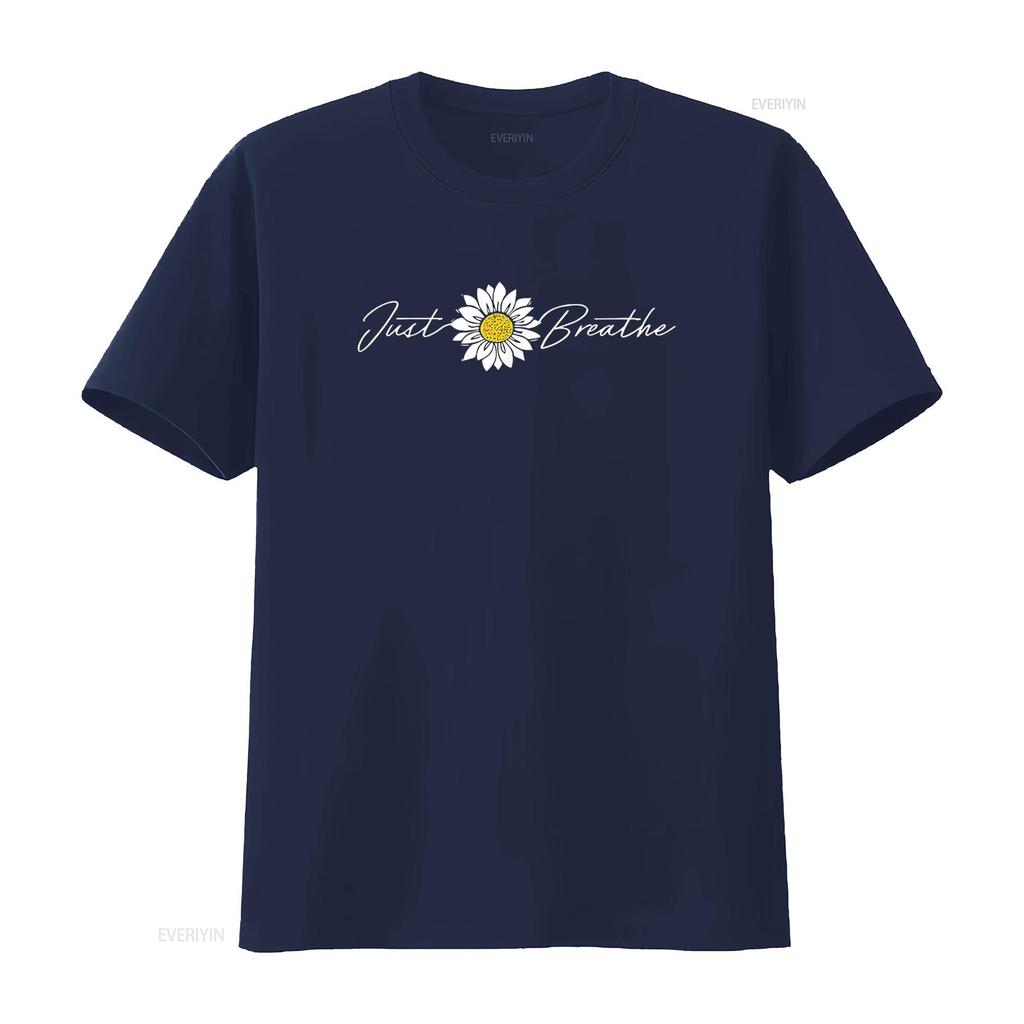 Just Flower Breathe Meditation T Shirt Vintage Washed Streetwear Casual Homme Slightly Comfortable Stretched Unisex Soft