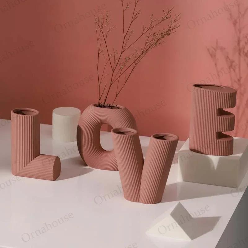 Nordic Ceramic Vases 4-piece Love Vases Living Room Flower Arrangement Decoration Home Decoration Flower Pot Gifts Korean Style