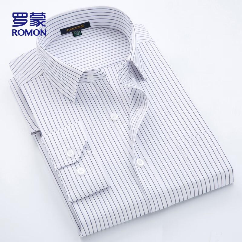 ROMON Men s Business Casual Striped Long-Sleeve Shirt 42
