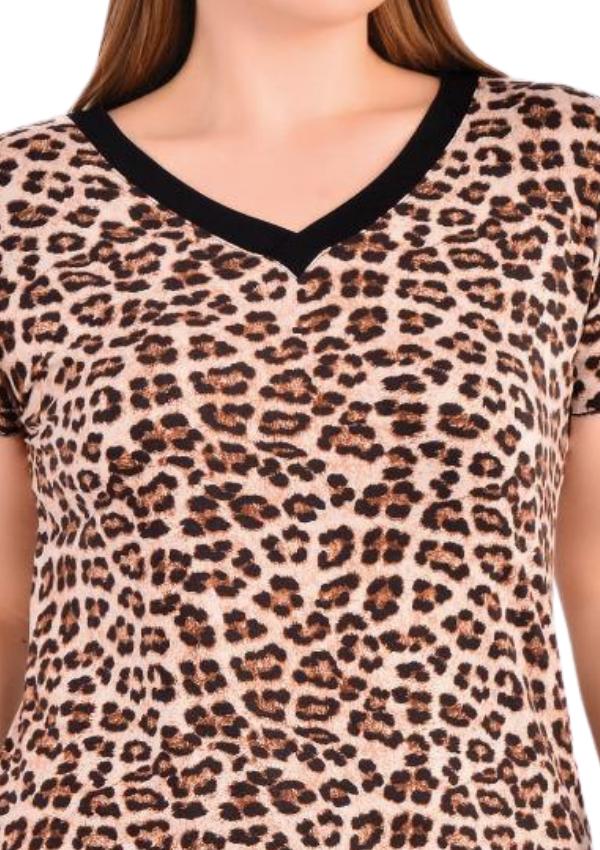 Women's Viscose Pajamas 2XL Short Sleeve 3/4 Pants For Summer Loose Leopard Print