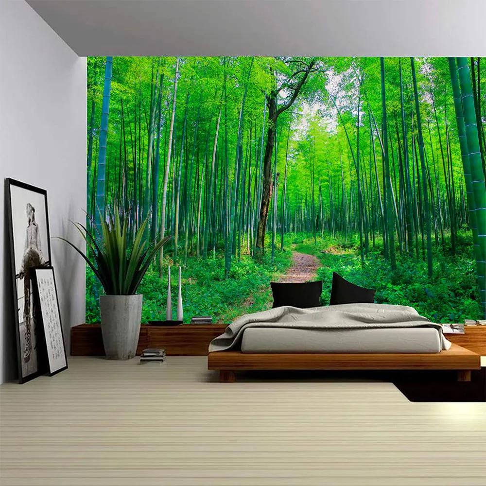 Bamboo Forest Perspective Tapestry Immersive Bamboo Forest Scene Tapestry Serene Forest View Wall Hanging Living Room