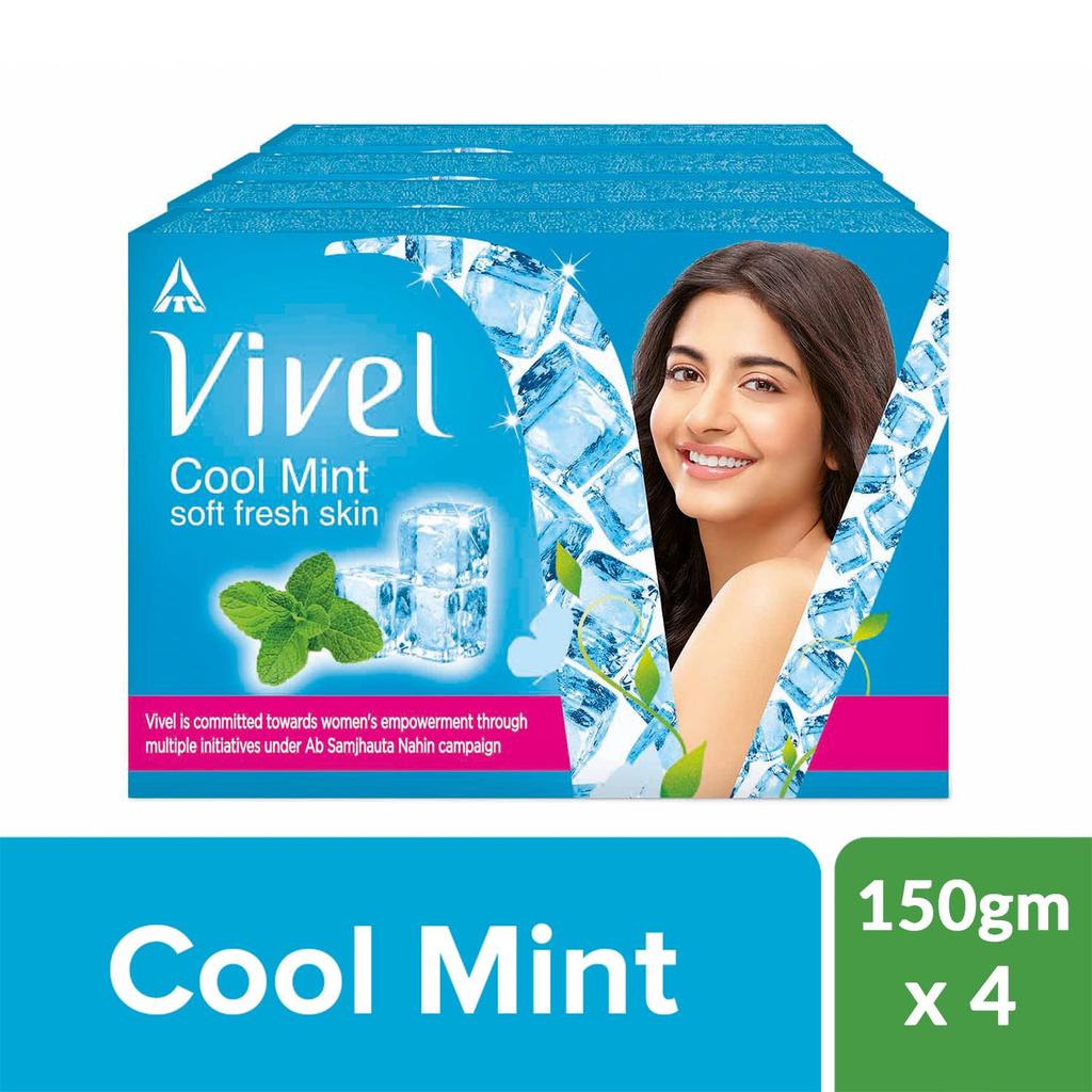Vivel Cool Mint Soft Fresh Skin Soap 600g x 4 Soap For Women And Men Gentle Nourishing Bar For All Skin Types Soft Glowing Moisturised Skin