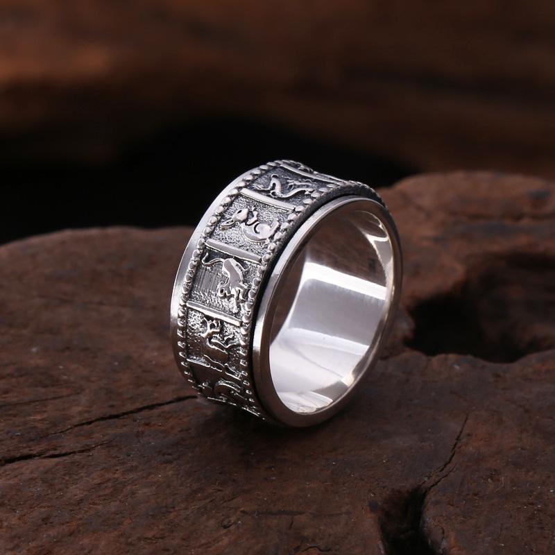 Men's Rotating Index Finger Ring - S925 Sterling Silver, Retro Thai Style, Fashionable Jewelry