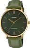 MTP-VT01GL-3B Herren Minimalistisch Goldfarben Grünes Lederarmband Grünes Zifferblatt 3-Zeiger Analoguhr