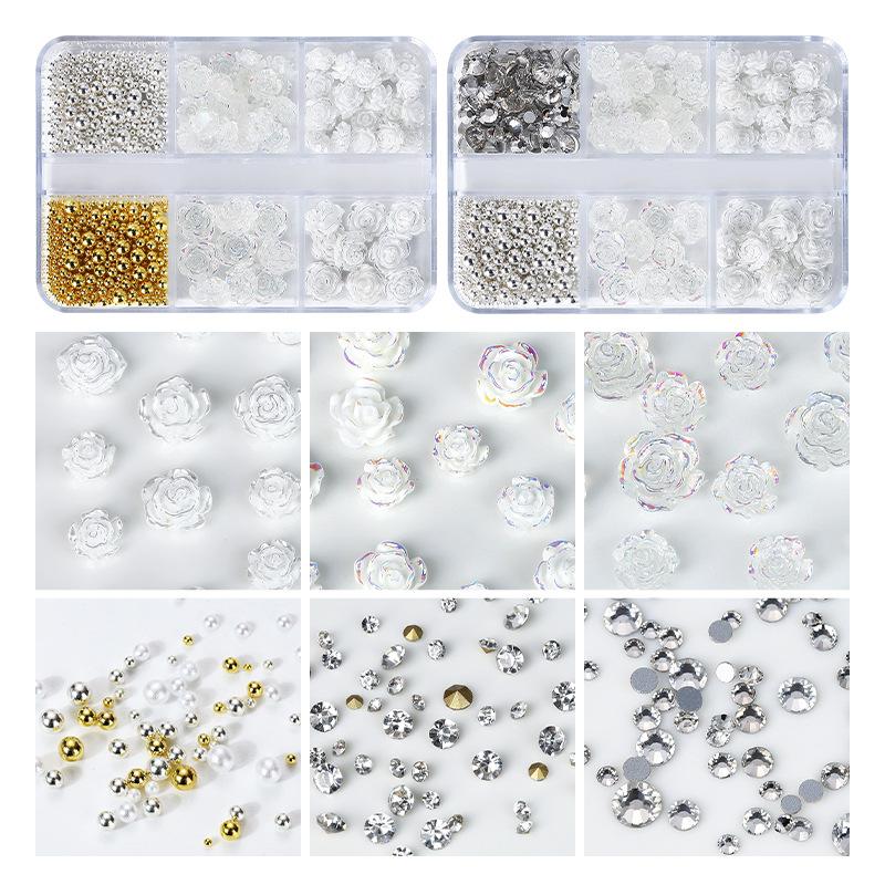 Camellia Nail Art Jewelry White Rose Flower Three-Dimensional Nail Decoration Nail Art Diamond Combination Set