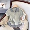 Girls Fake Two Piece Polo Shirt Medium Large Kids Collar Short Sleeve T Shirt Casual Top