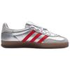 adidas Womens Gazelle Indoor 'Silver Metallic Better Scarlet Grey' (women's sizes) Silver Metallic / Better Scarlet / Grey One Skateboard Shoes