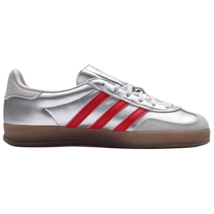 adidas Womens Gazelle Indoor 'Silver Metallic Better Scarlet Grey' (women's sizes) Silver Metallic / Better Scarlet / Grey One Skateboard Shoes