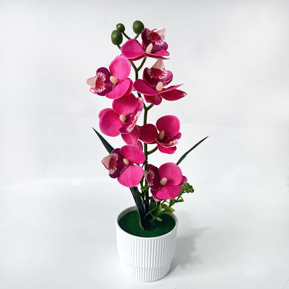 Pink Artificial Orchid Potted Flower with White Pot Artificial Faux Plants Indoor Decoration