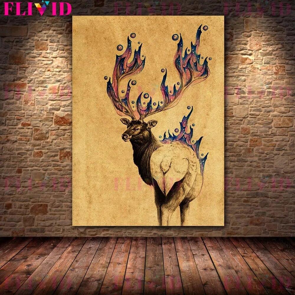 Fire Moth,Owl,Crow,Toad,Elk Abstract Mysterious Animal Art Poster And Print  Creatures In The Magic World Vintage Wall Art Decor No Frame