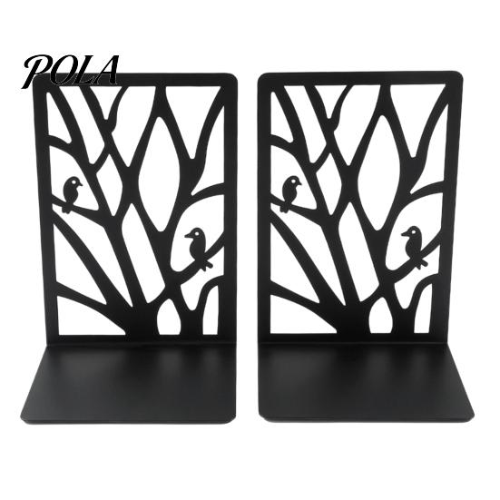 Smooth Edge Bookends 1 Pair Tree of Life Decorative for Shelves, Heavy Duty Bookshelf Metal Organizer, Hollow Book Holder Stoppers Desk, Office