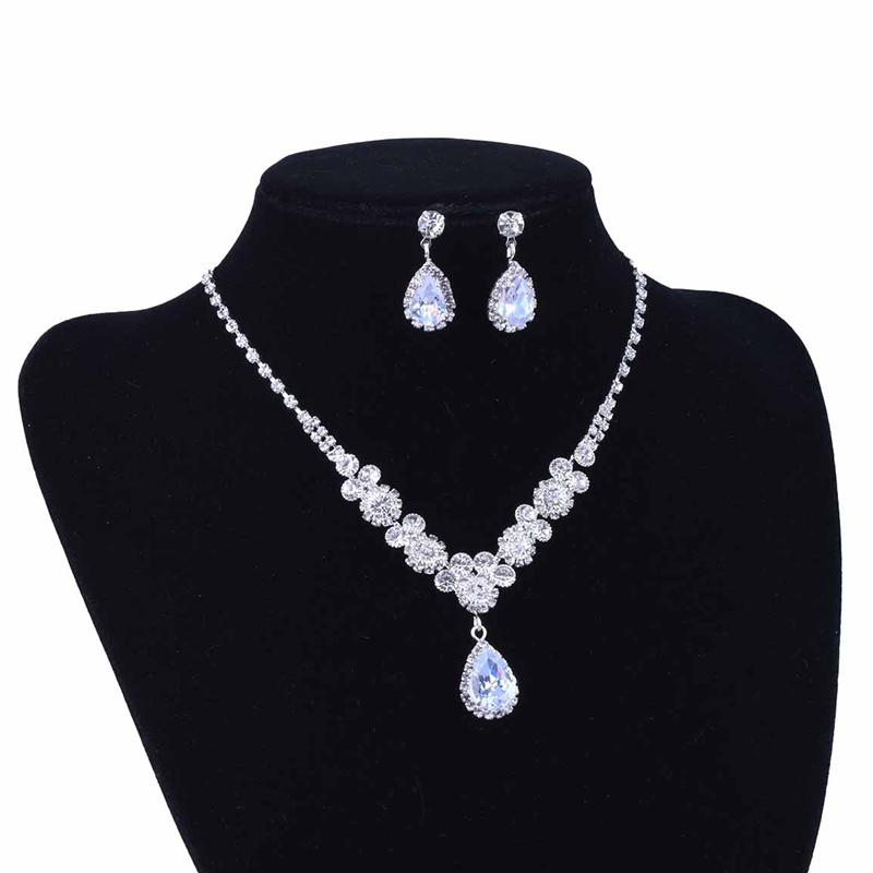 Luxury Teardrop Zircon Pendant Necklace Earrings Set Elegant Exquisite Crystal Necklaces Women Bride Bridesmaid Wedding Jewelry
