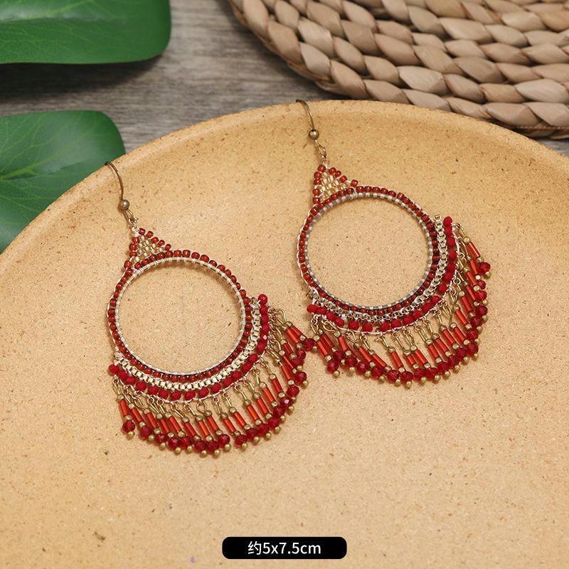 Hand-woven Bohemian Earrings Retro Personality Vacation Long Fringed Temperament Earrings Women