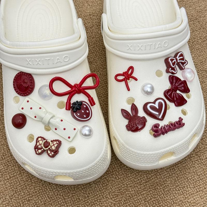 Sweet Pink Bow Pearl Flower Shoe Charms Delicate Removable DIY Shoe Ornaments for Women Clog Sandals Detachable Accessories 1Set