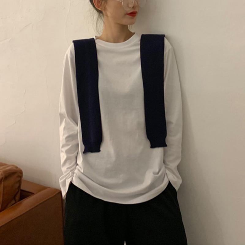 Women's T-shirt Slim Pure Cotton Tshirt Long-sleeved for Female Thin White Tops Woman Tees Shirt