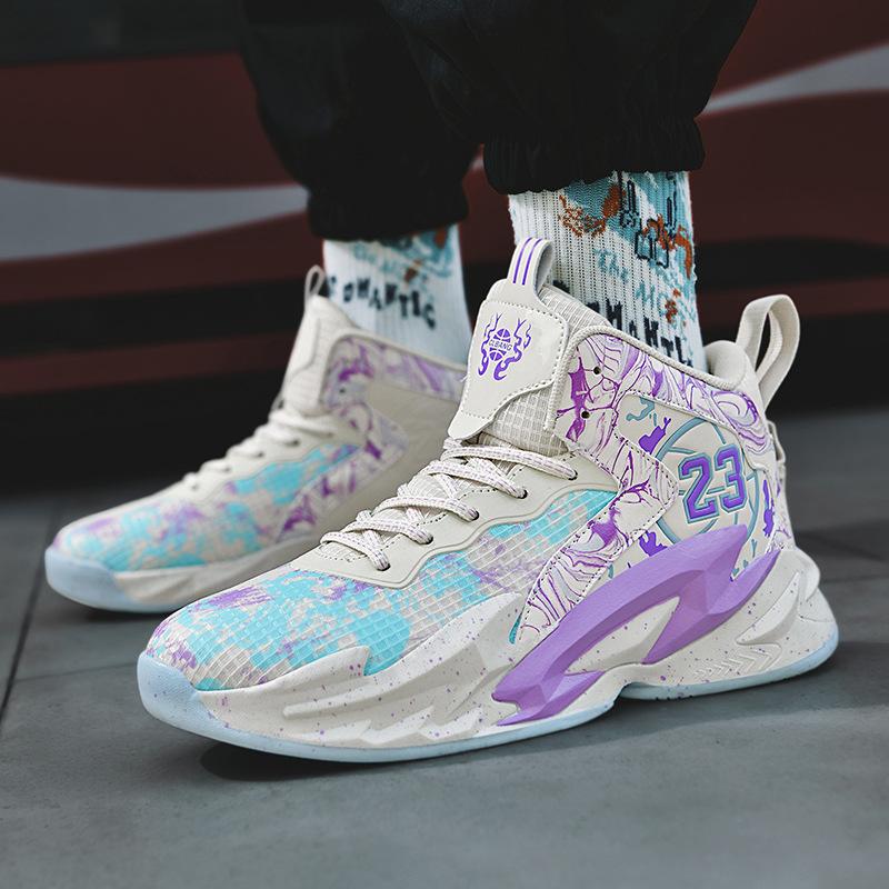 Foreign Trade Basketball Shoes Men's High-top Big Children's Youth Sneakers Primary School Children's Men's Mesh Sneakers