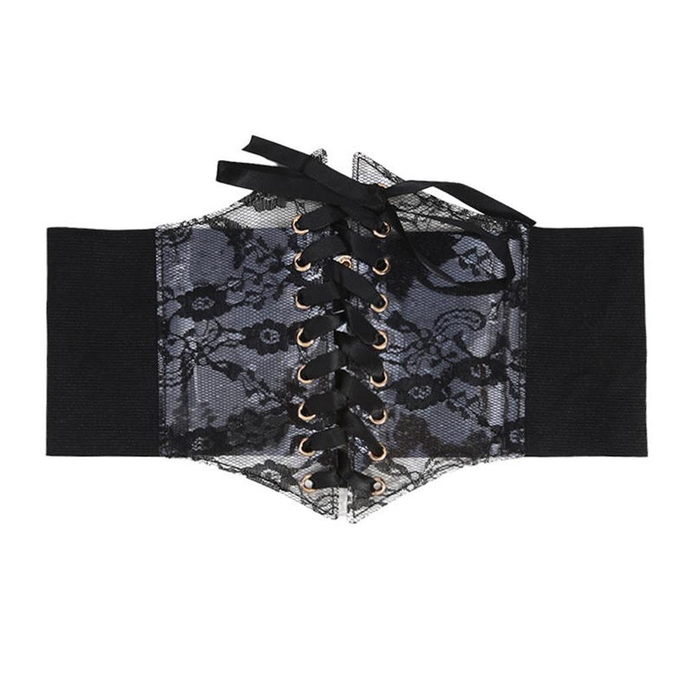 Retro Lace Waist Belt High Elasticity External Wear Lace-up Corset Belt Slimming Body Waistband чёрный