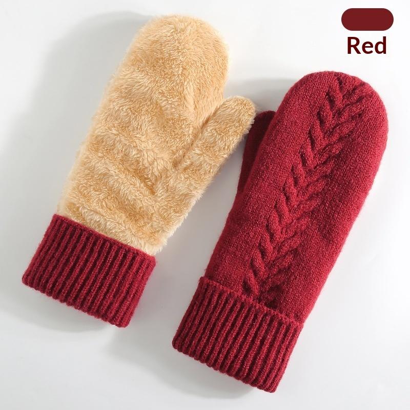 New Knitted Gloves Winter Double Layer Velvet Thickened Warm Cover Gloves Finger Gloves