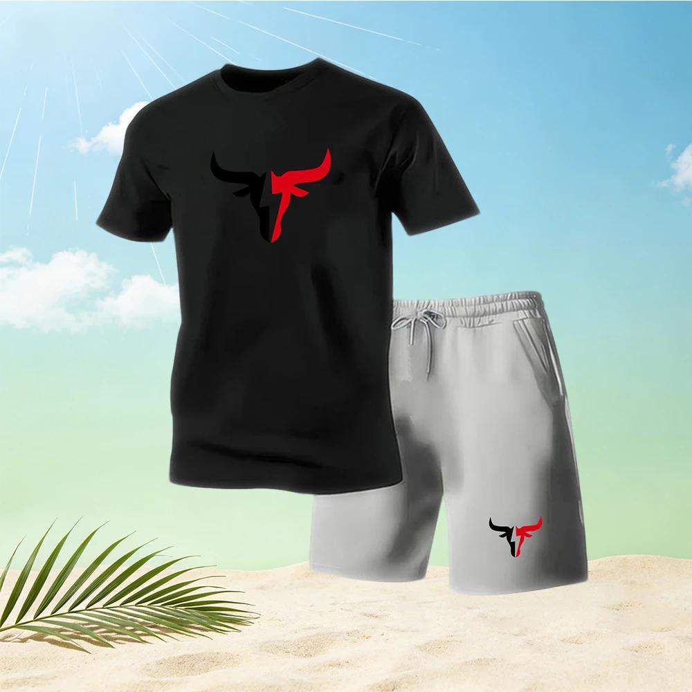 2026 Summer Men's Quick Drying Short Sleeved T-shirt and Shorts Set Urban Street Fashion Running Sports Two Piece Set Hot Sale