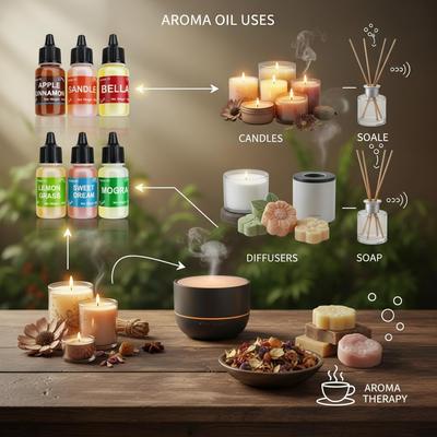 Aroma Diffusor Öl Set für Raumduft - Ätherische Öl Kombination von 6 (Jeweils 10 ml) | Mogra, Bella, Süßer Traum, Zitronengras, Apfel-Zimt & Sandelholz