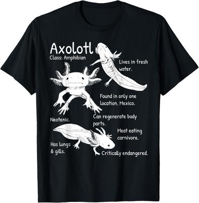 Axolotl Facts Species Types Endangered Animals Illustration T-Shirt Tops Tee