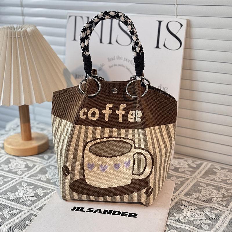 Handtasche mit großer Kapazität im japanischen und koreanischen Strickstil - Tragbare, pendlerfreundliche Tragetasche mit einem kleinen quadratischen Design für diverse Gegenstände