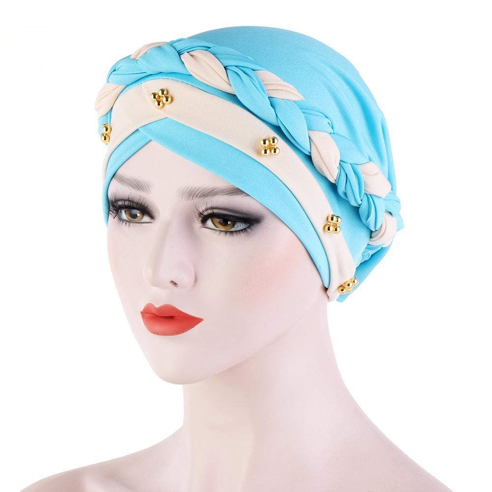 Women Twisted Braid Turban Hat Hijab Cap Beading Hair Loss Head Cover Headwear EMA