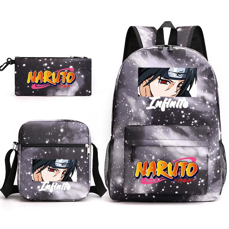 Naruto Starry Sky School Bag Three-Piece Shoulder Bag Pencil Case Anime Cartoon Backpack Male
