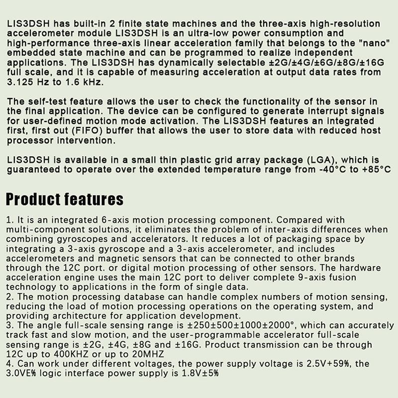 1/3/5Pcs Lis3Dsh High-Resolution Three-Axis Accelerometer Triaxial Accelerometer Module Forarduino