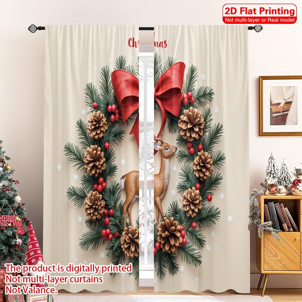

2 шт. 2D плоская печать С Рождеством Христовым Драпировки С Рождеством Христовым Венок с лосем Полиэстер Без электричества Праздничные шторы Использовать для 52.50×116.00 CM 2pcs