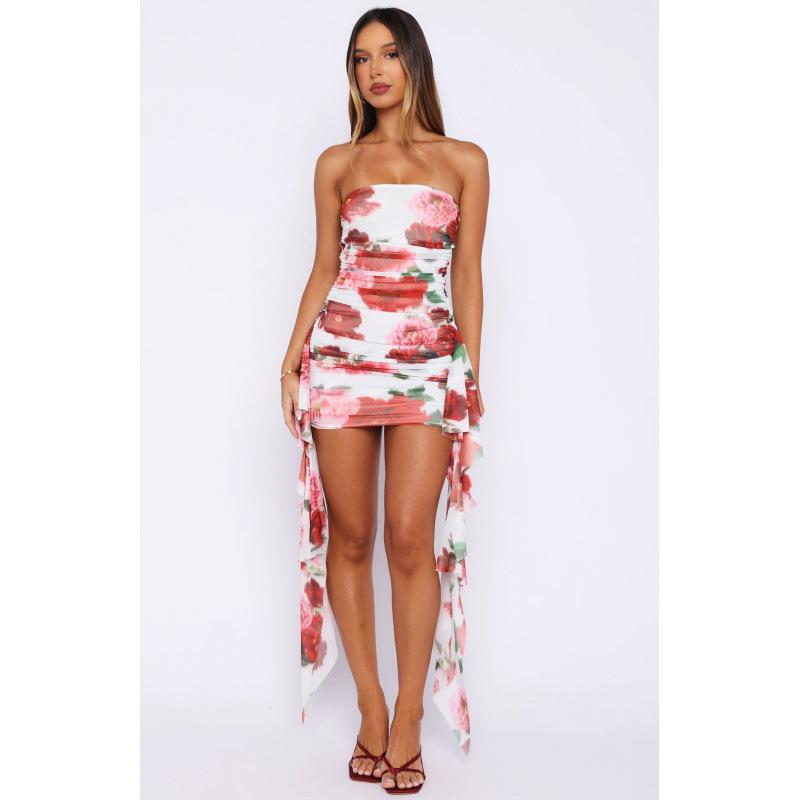 European and American women's clothing summer new sexy Spice Girl tube top backless streamer niche short dress