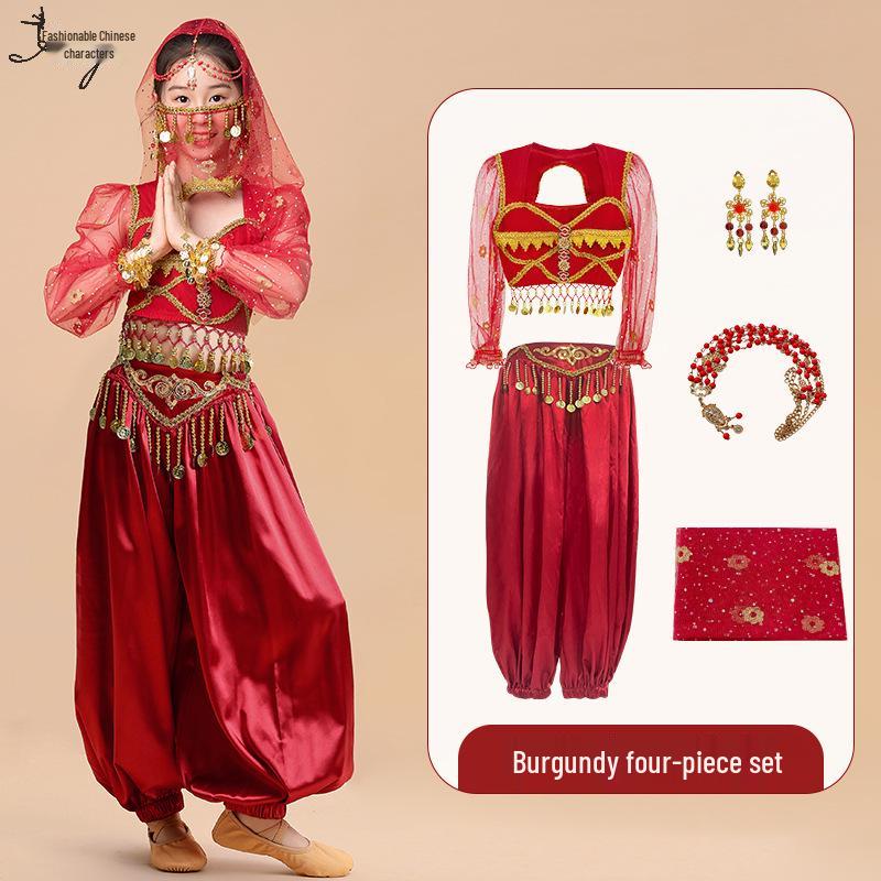 Kinder Indischer Jasmin Prinzessin Tanzkostüm - Ethnische Langarm Performance Outfit