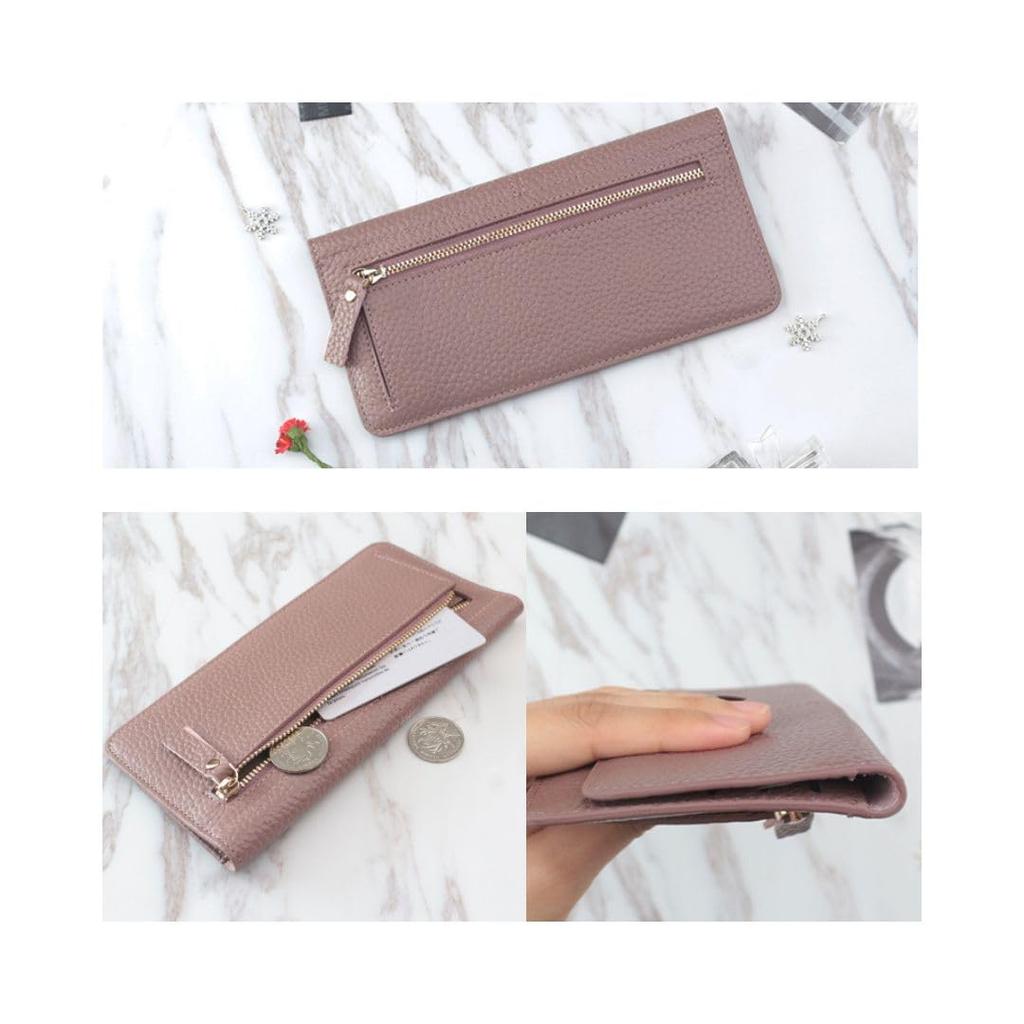 REMARSO Women's Long Wallet, Genuine Leather, High-Quality Leather, Card Slots, Slim, Simple Design (Black)
