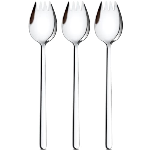 YFWOOD Spoons, Set of 3, 18.8cm, Stainless Steel Spoons, Curry Spoon, Fork Spoon, Mirror Finish, Salad Spoon, Simple Lunch Spoon, Suitable for Home, B