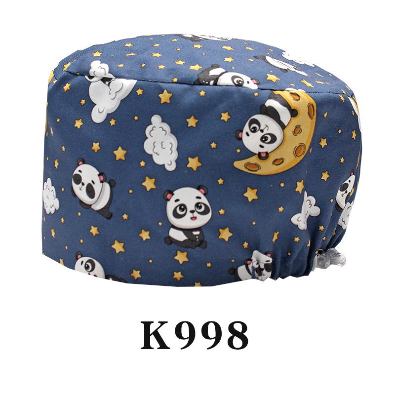 Cartoon Printed Nursing Caps Men Women Medical Hats Adjustable Long Hair Pet Dental Clinic Doctors Scrub Hat