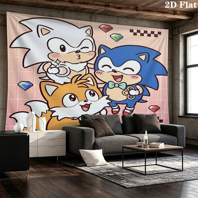 Sonic Hedgehog Wall Tapestry Aesthetic Wall Hanging Printed Fabric Blanket Decorative Tapestries For Bedroom Living Room Home Decor