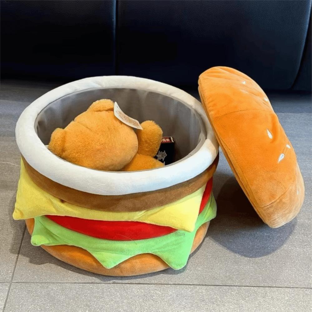 Soft Hamburger Storage Stool Cartoon Shoe Bench Multi-functional Storage Sitting Stool Living Room