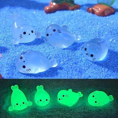 12Pcs Kawaii Luminous Small Seal Pup Resin Glow At Night Marine Animal Figurines Ornament Fairy Garden Diy Accessories