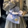 Korean Style Plaid Drawstring Bag Cute Shoulder Bags Casual Flower Handbag  Women