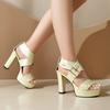 Fashion Women's New Summer European and American Metal Belt Buckle Waterproof Platform High Heel Large Open Toe Sandals